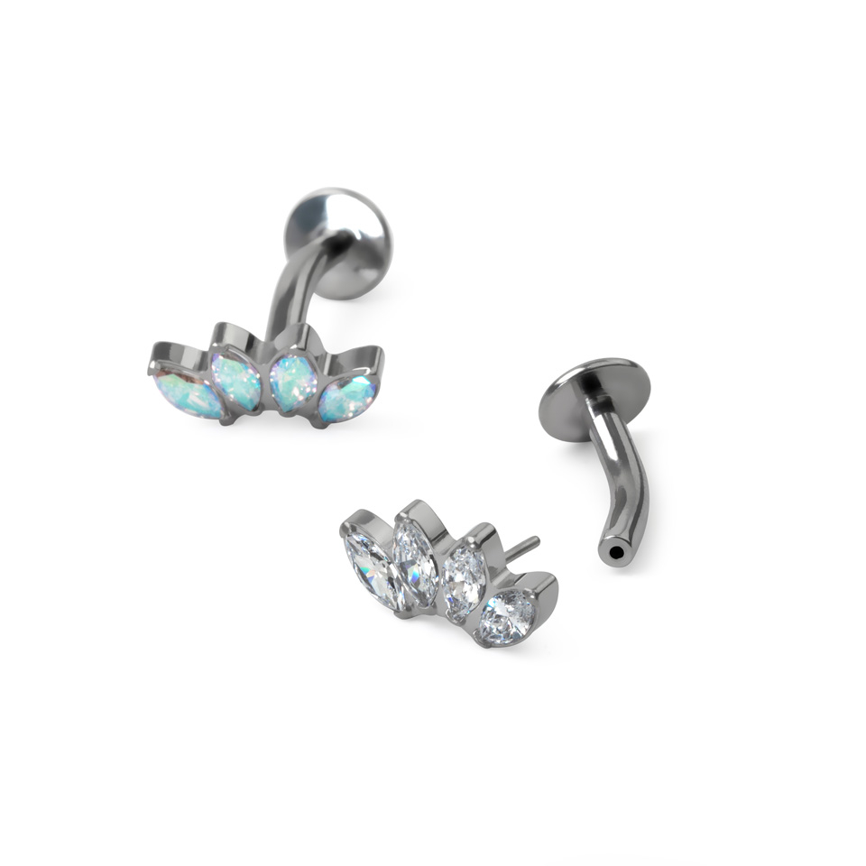 Titanový piercing do pupíku s markýzovými kamínky