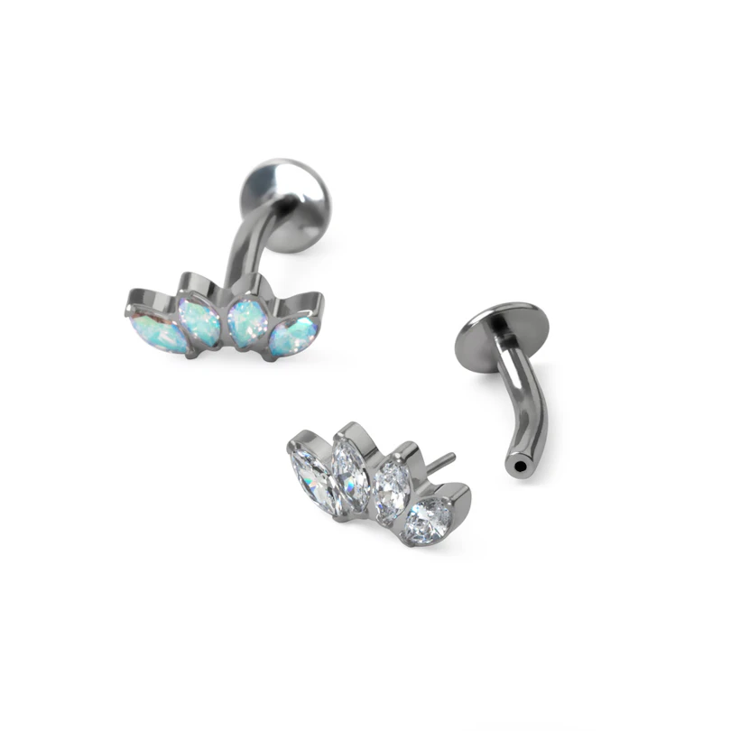Titanový piercing do pupíku s markýzovými kamínky