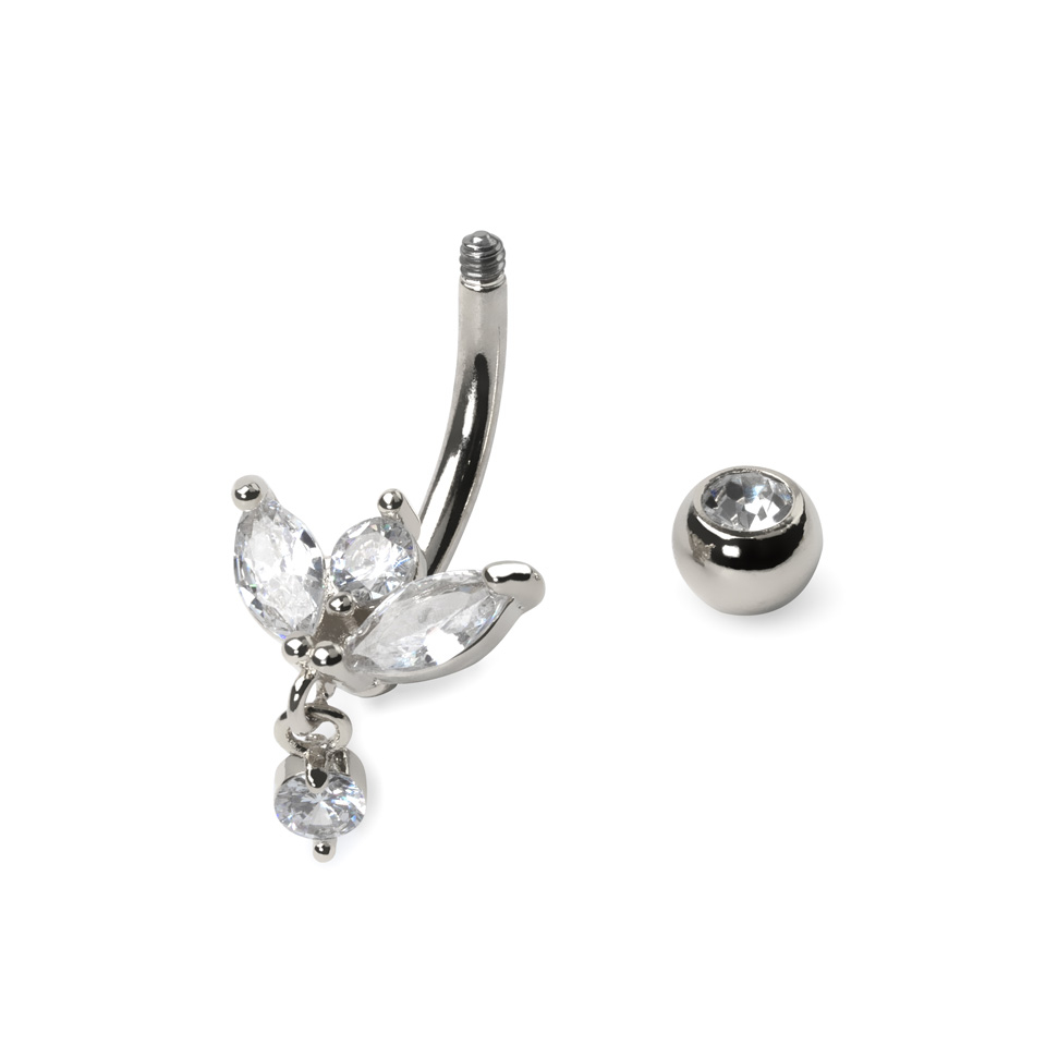 Piercing do pupíku s markýzovými kamínky