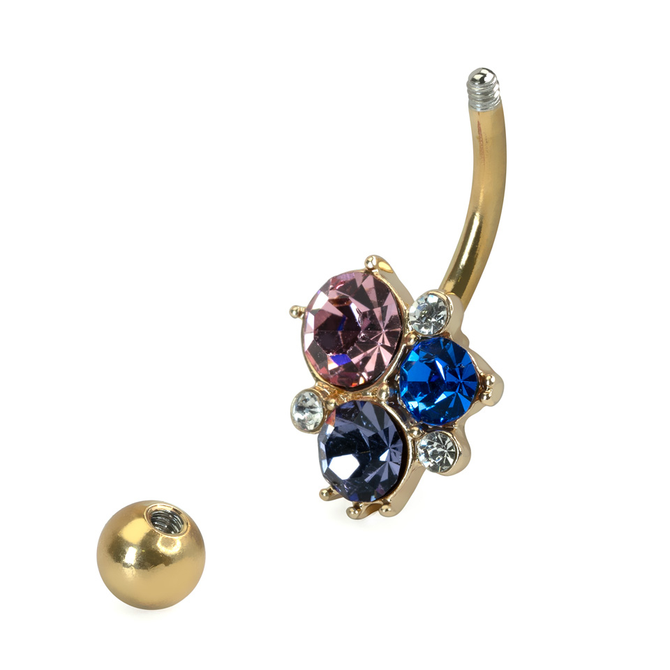 Piercing do pupíku se shlukem barevných kamínků
