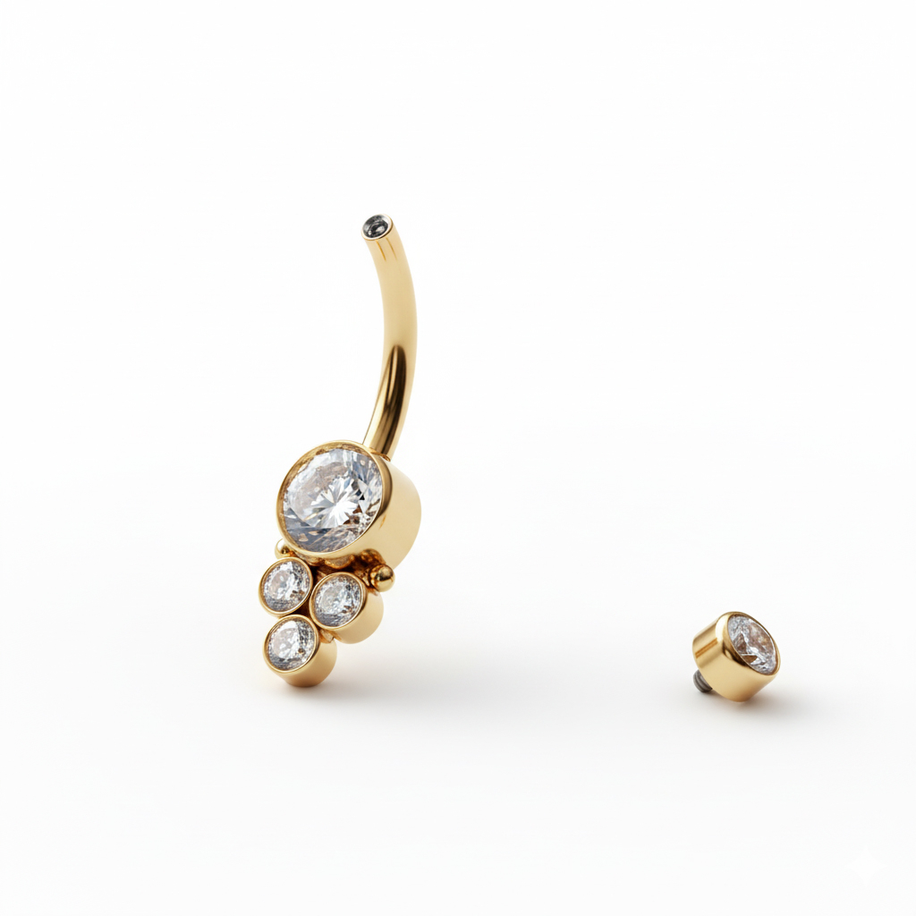 Titanový šperk do pupíku s vnitřním závitem a kamínky