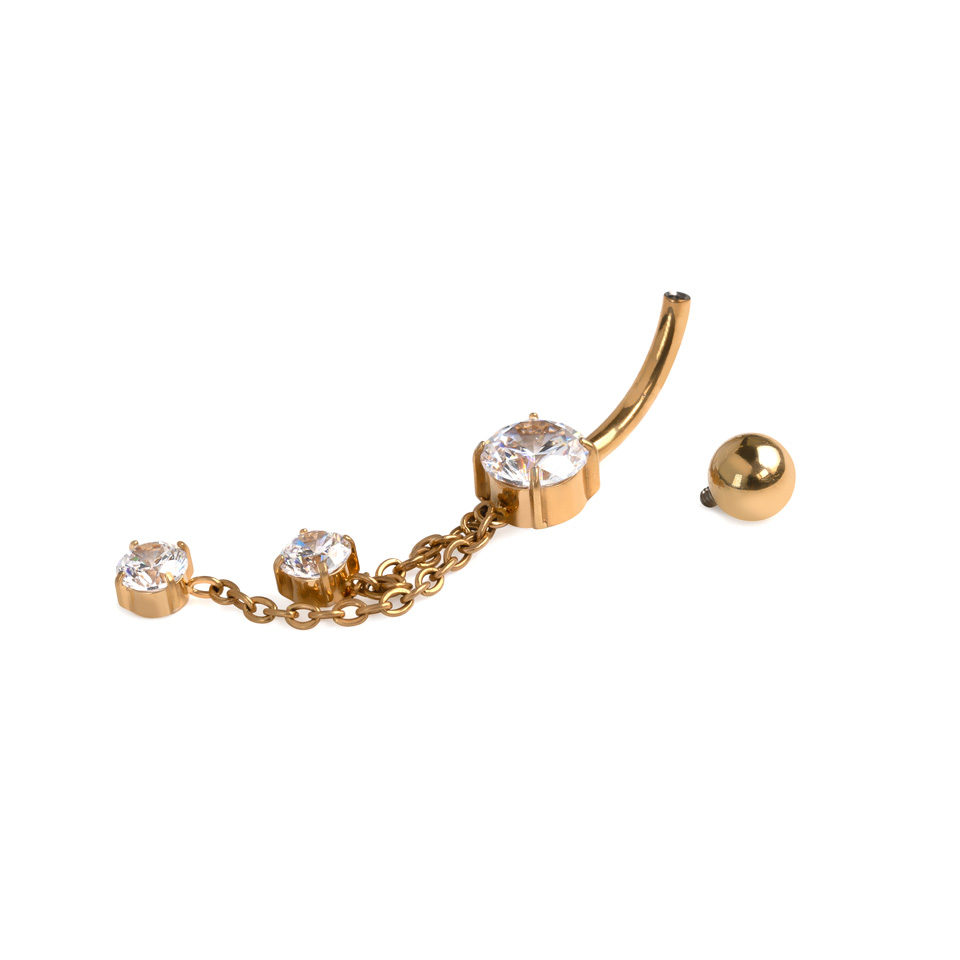 Titanový piercing do pupíku s řetízky a kamínky