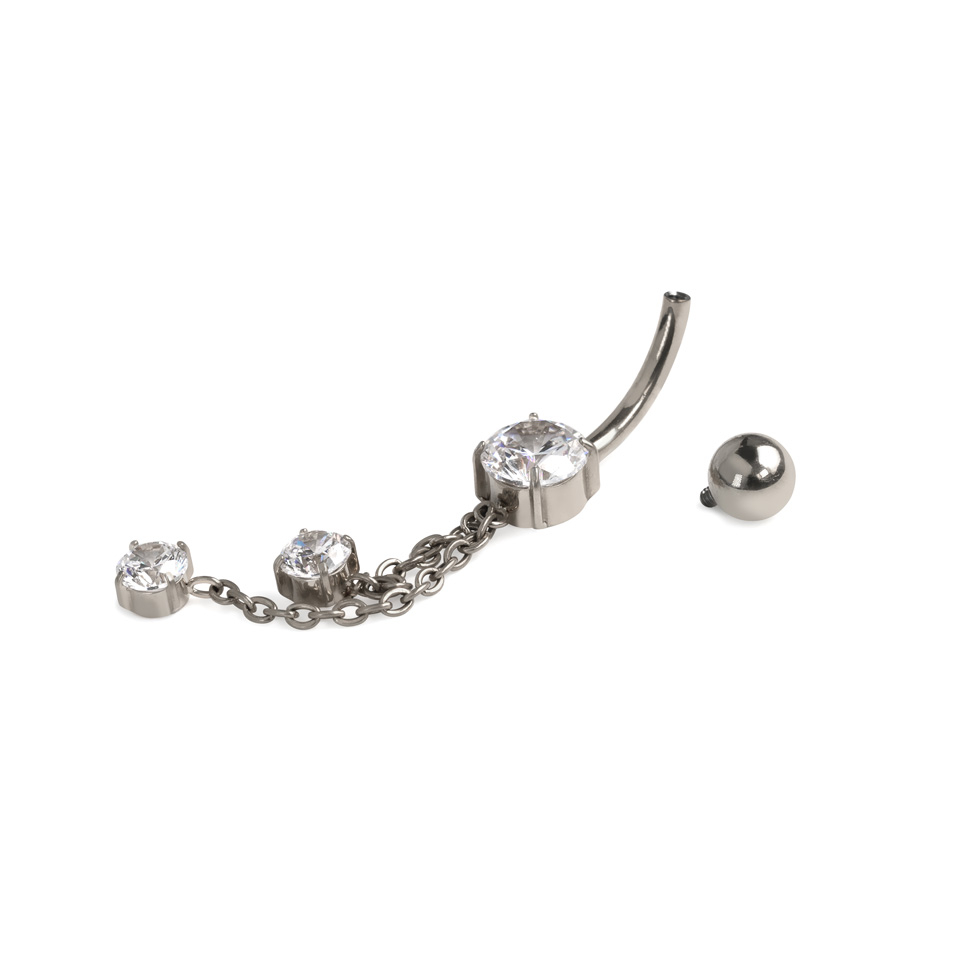 Titanový piercing do pupíku s řetízky a kamínky