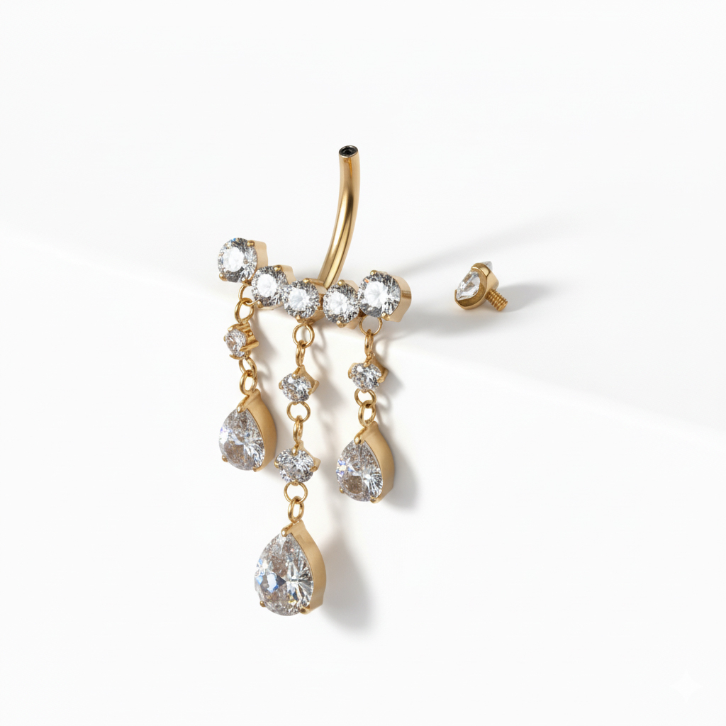 Titanová činka do pupíku s přívěsky