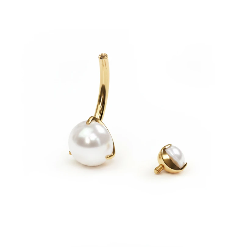 Titanový piercing do pupíku s perlami