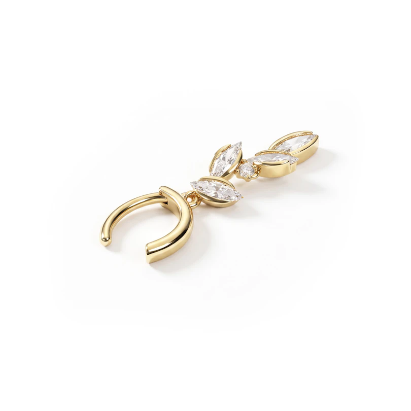 Clicker do pupíku s přívěskem z lístků s kamínky