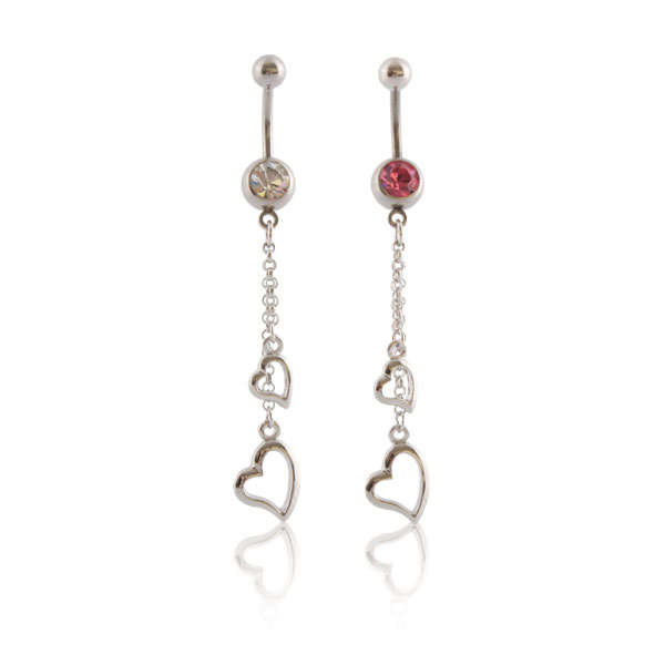 Piercing do pupíku s přívěskem se srdíčky