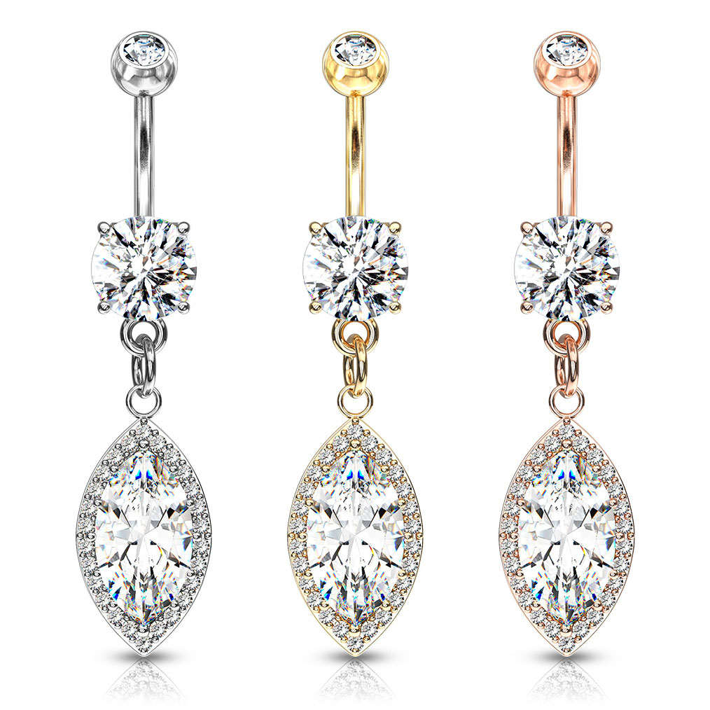 Piercing do pupíku s oválným kamínkem v přívěsku