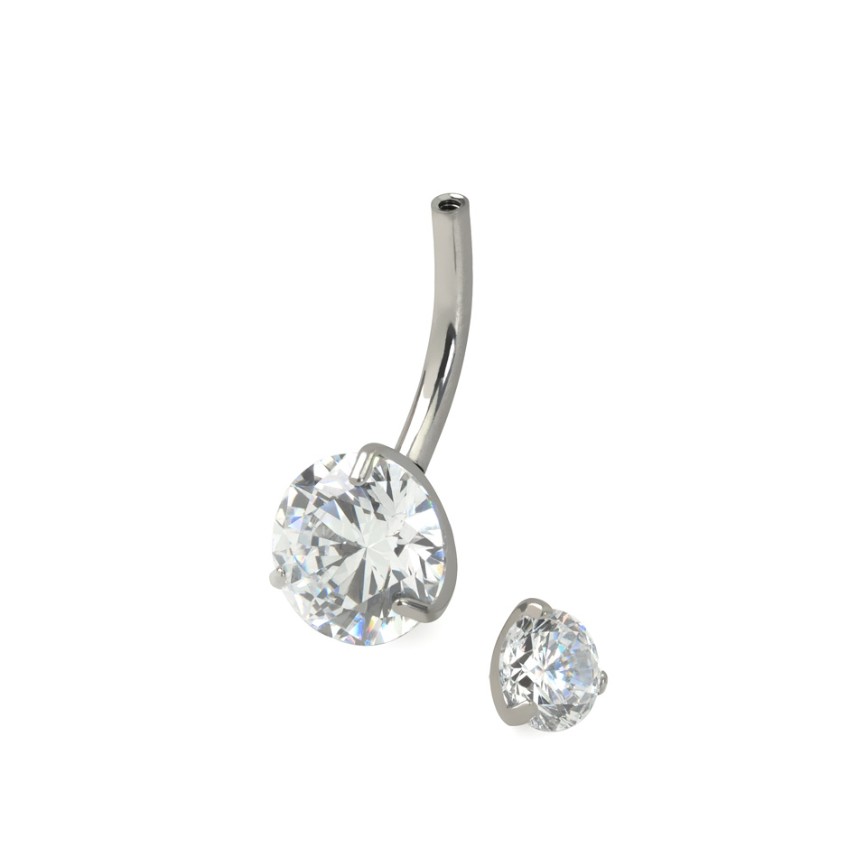 Piercing do pupíku s vnitřním závitem a kamínky