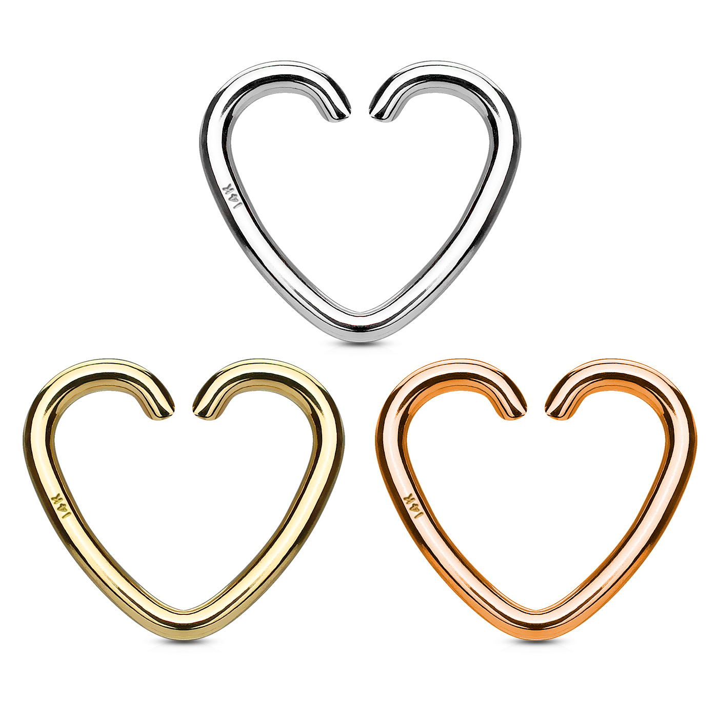 Zlatý 14kt piercing do ucha ve tvaru srdíčka