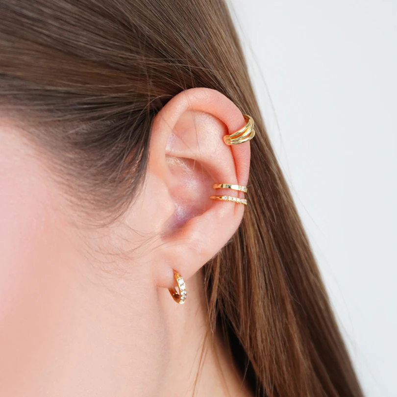 Masivní dvojitá ear cuff náušnice s kamínky