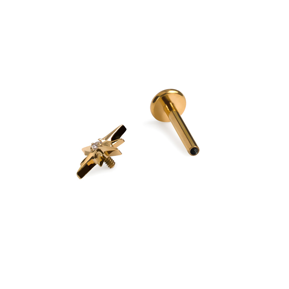 Titanová labreta ve tvaru hvězdy s kamínkem uprostřed