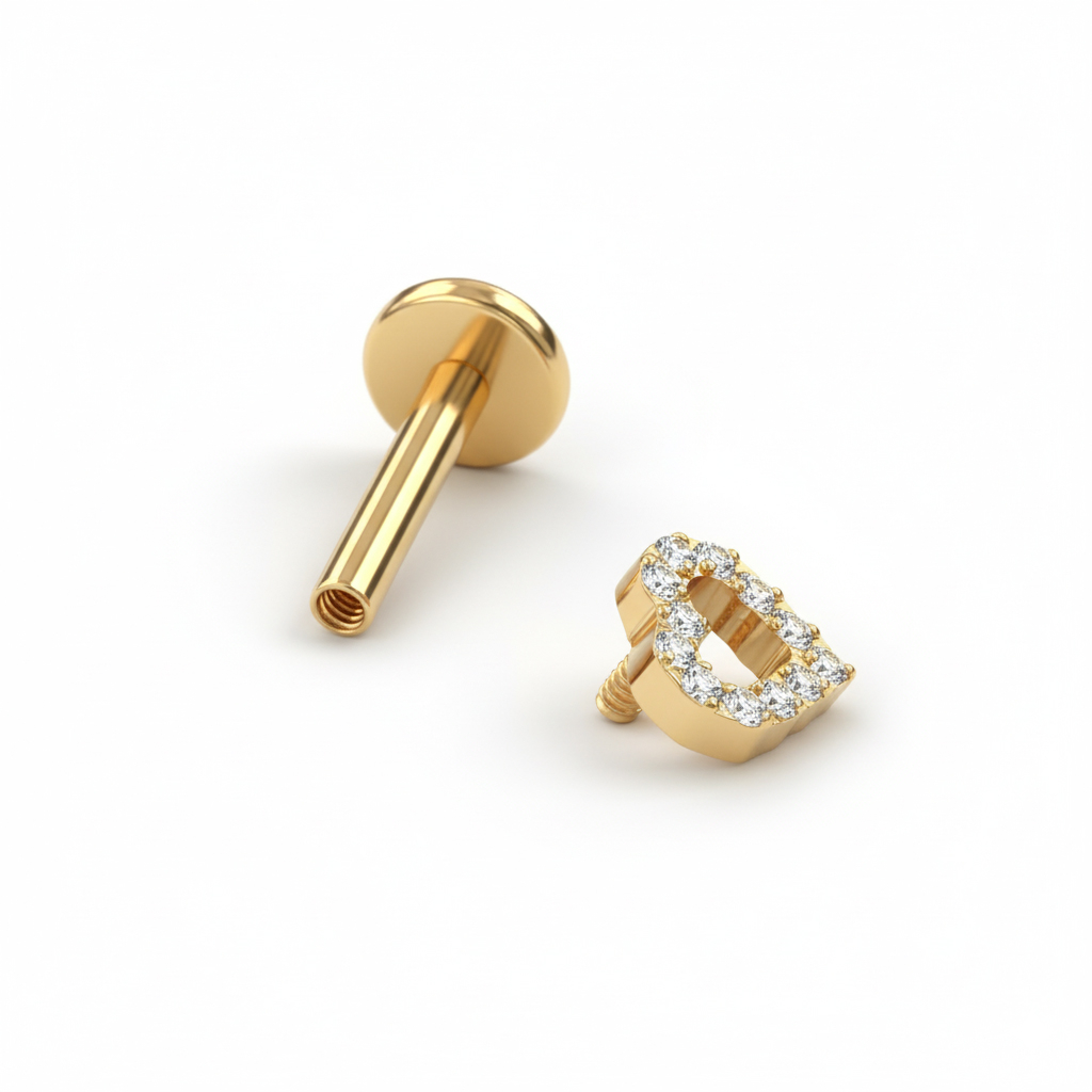 Titanová labreta se srdíčkem s kamínky