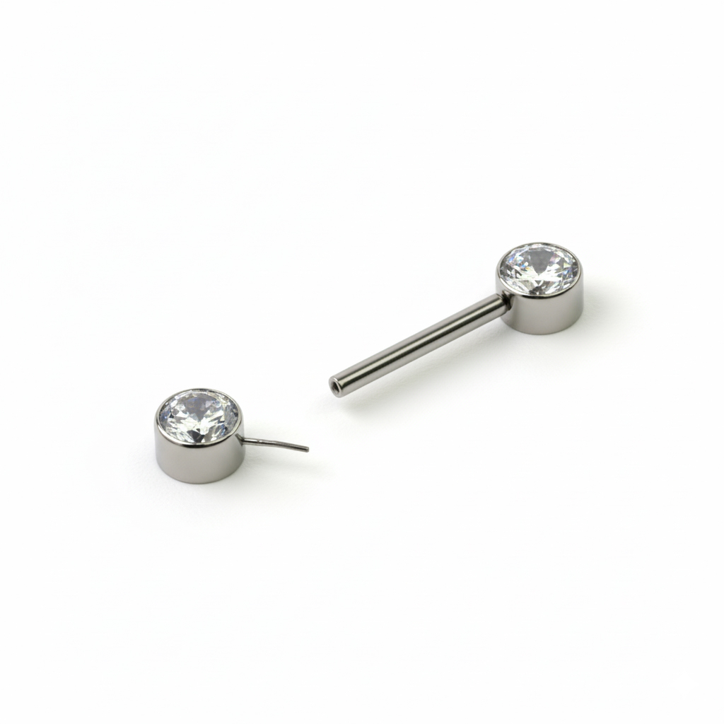 Titanový push-in piercing do bradavky s kamínky