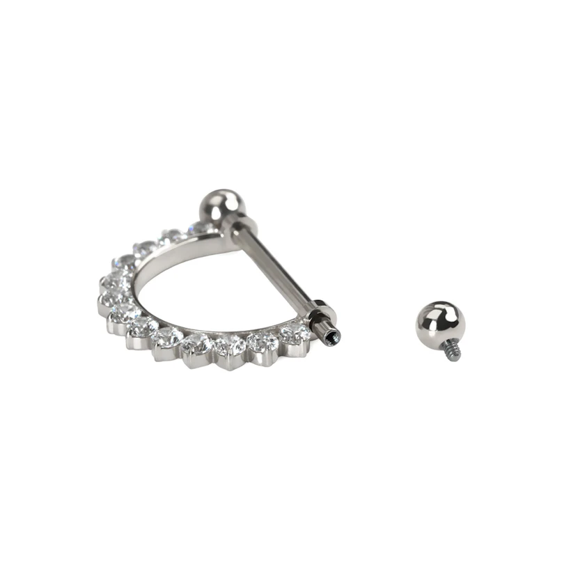 Titanový piercing do bradavky s půlkruhem s kamínky