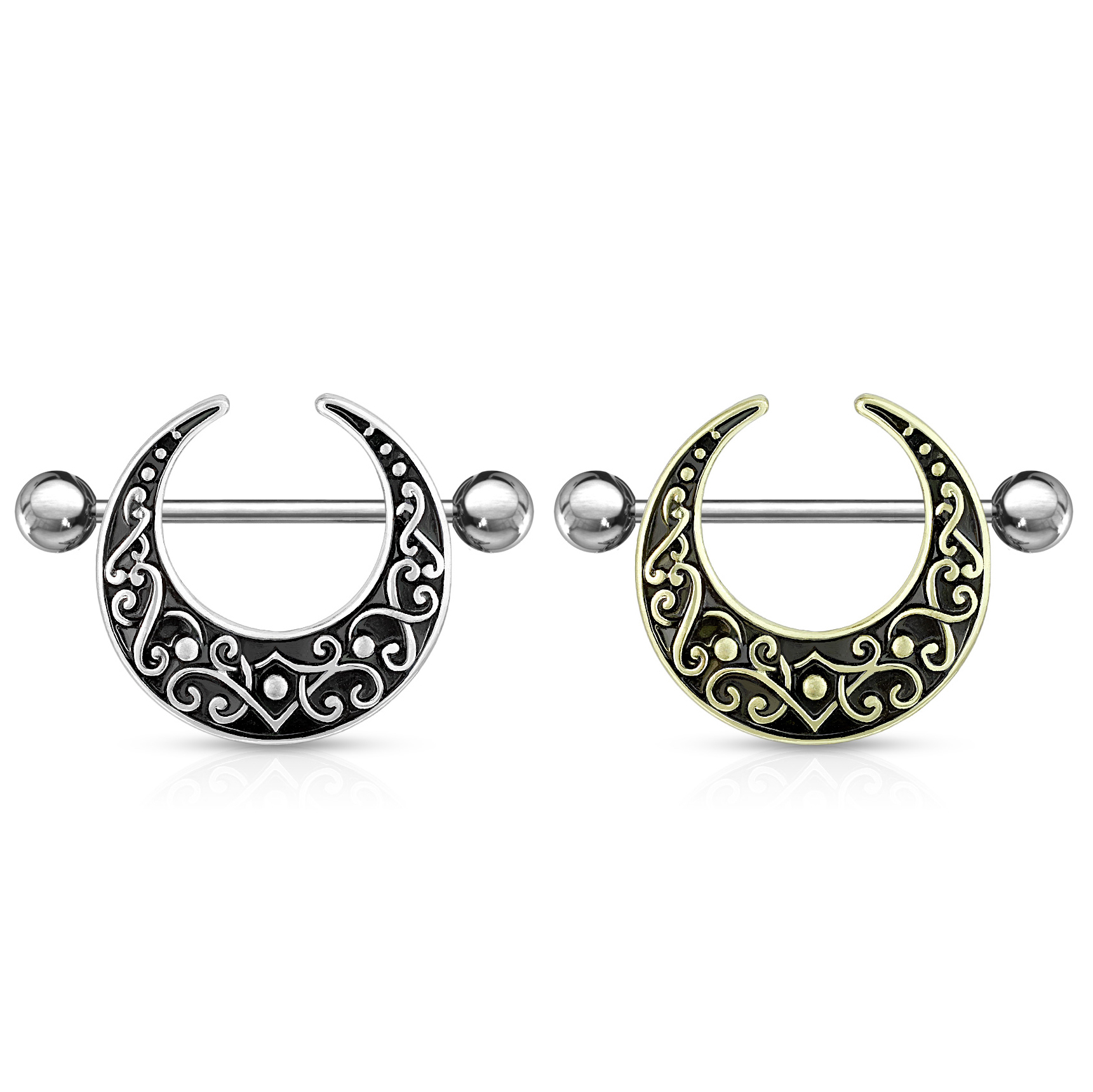 Piercing do bradavky s půlměsícem a filigránovým zdobením