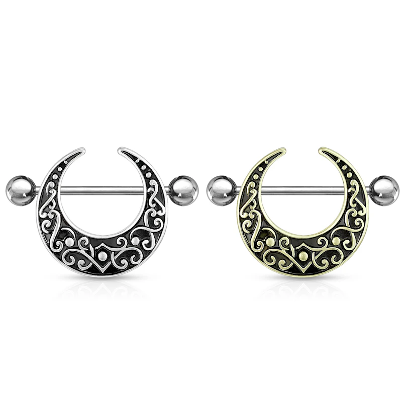 Piercing do bradavky s půlměsícem a filigránovým zdobením