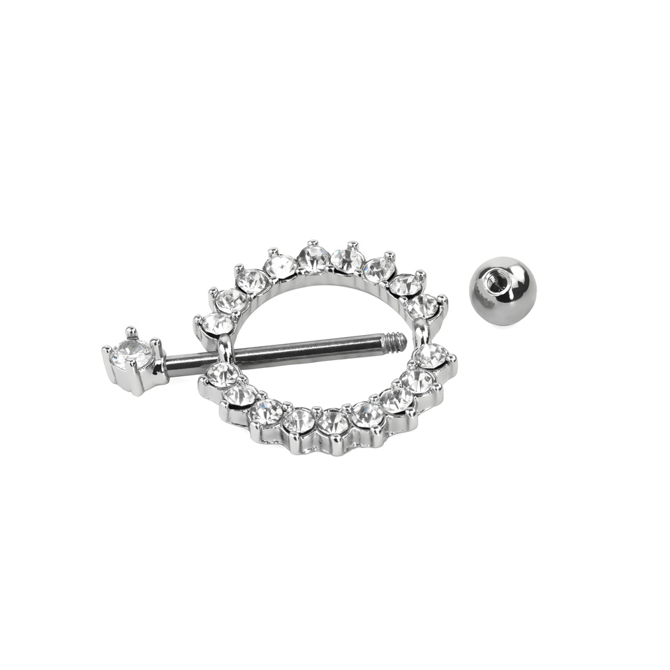 Piercing do bradavky se štítem s bílými kamínky