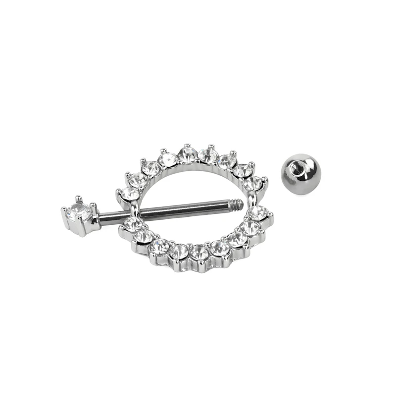 Piercing do bradavky se štítem s bílými kamínky