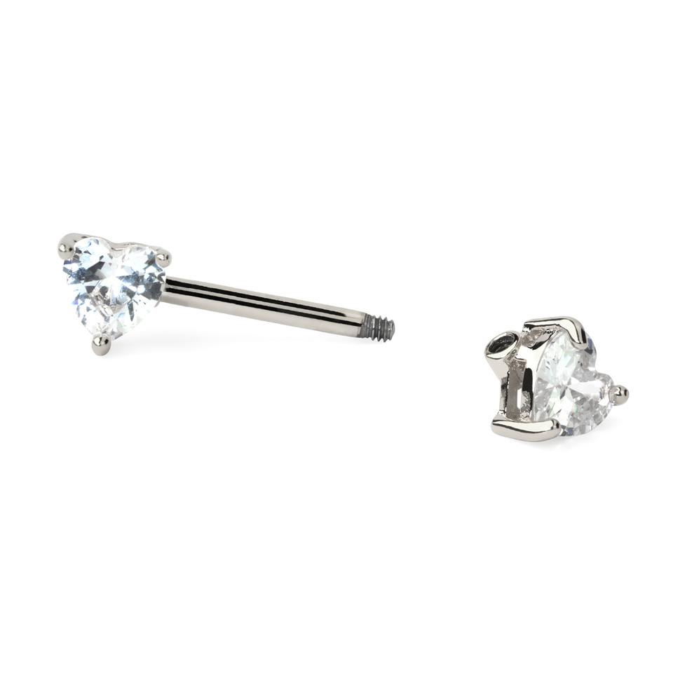 Piercing do bradavky se zirkony ve tvaru srdce