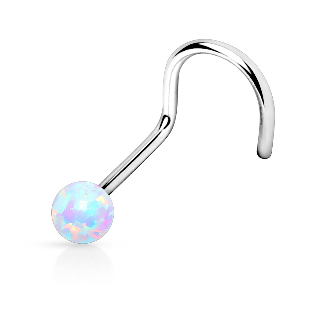 Zahnutý piercing do nosu s kuličkou z opálu
