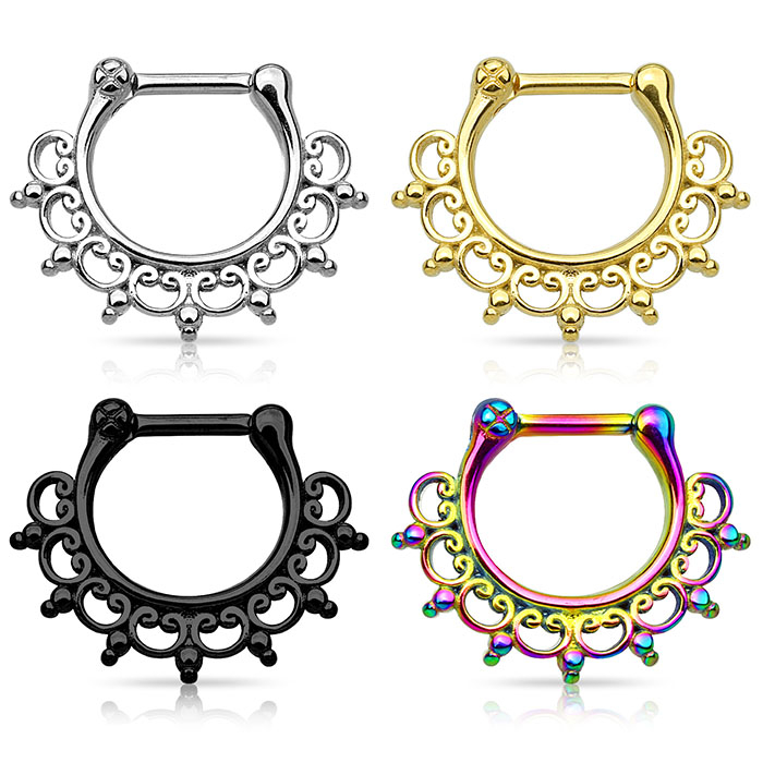 Septum piercing z chirurgické oceli s ornamenty