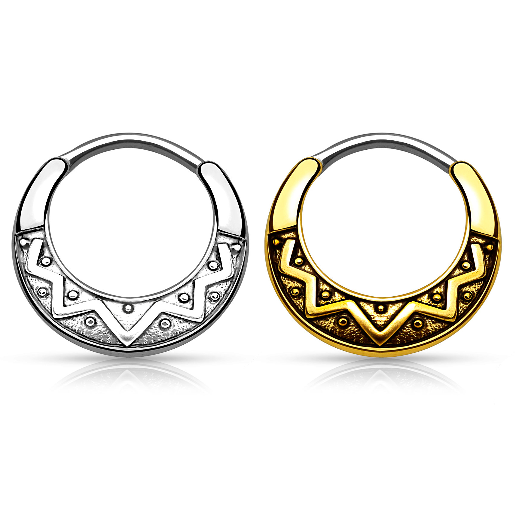 Septum piercing s aztéckým vzorem