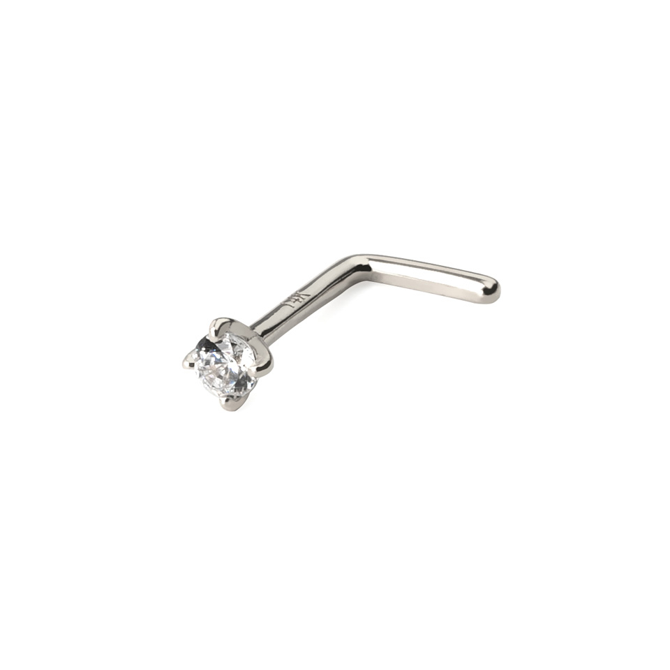 Zlatý 14kt piercing do nosu zahnutý do "L" s kulatým kamínkem