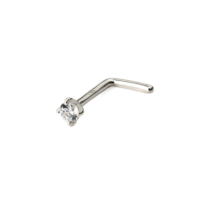 Zlatý 14kt piercing do nosu zahnutý do "L" s kulatým kamínkem