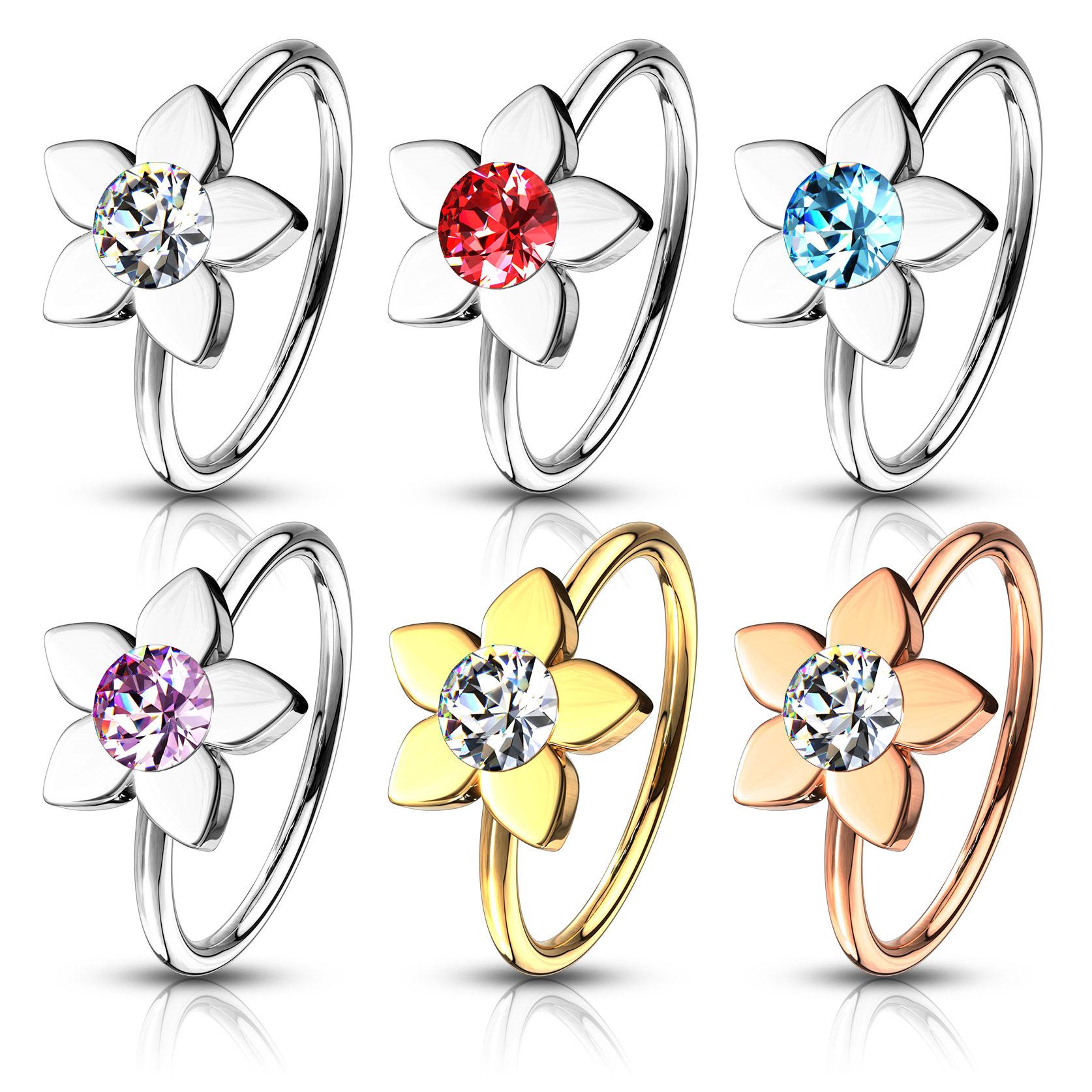 Kroužek do nosu s lotosovým květem a kamínkem