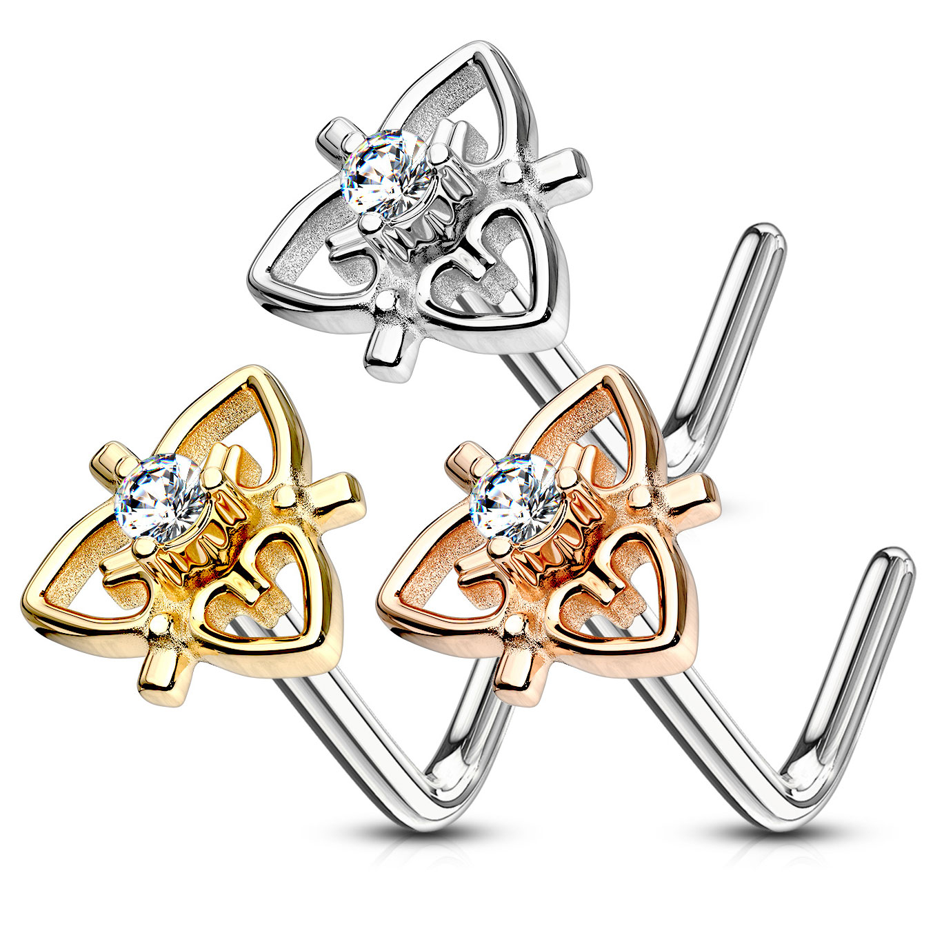 Piercing do nosu s filigránovými srdci a kamínkem