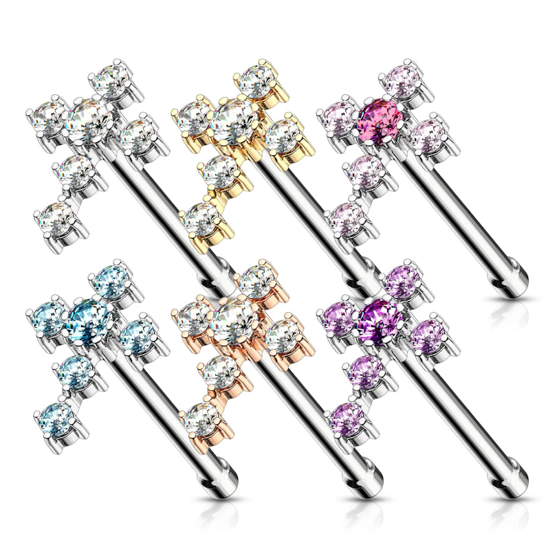 Piercing do nosu s křížkem z kamínků