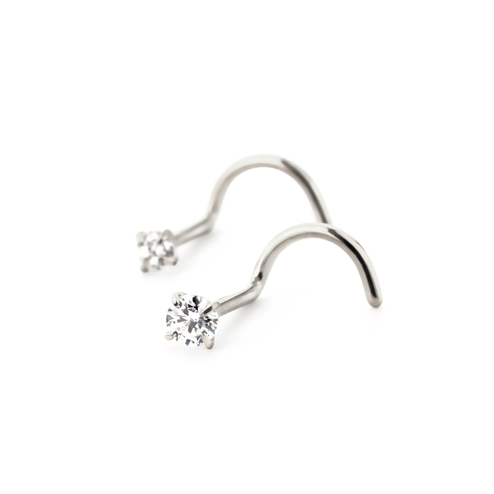 Zahnutý titanový piercing do nosu s kamínkem