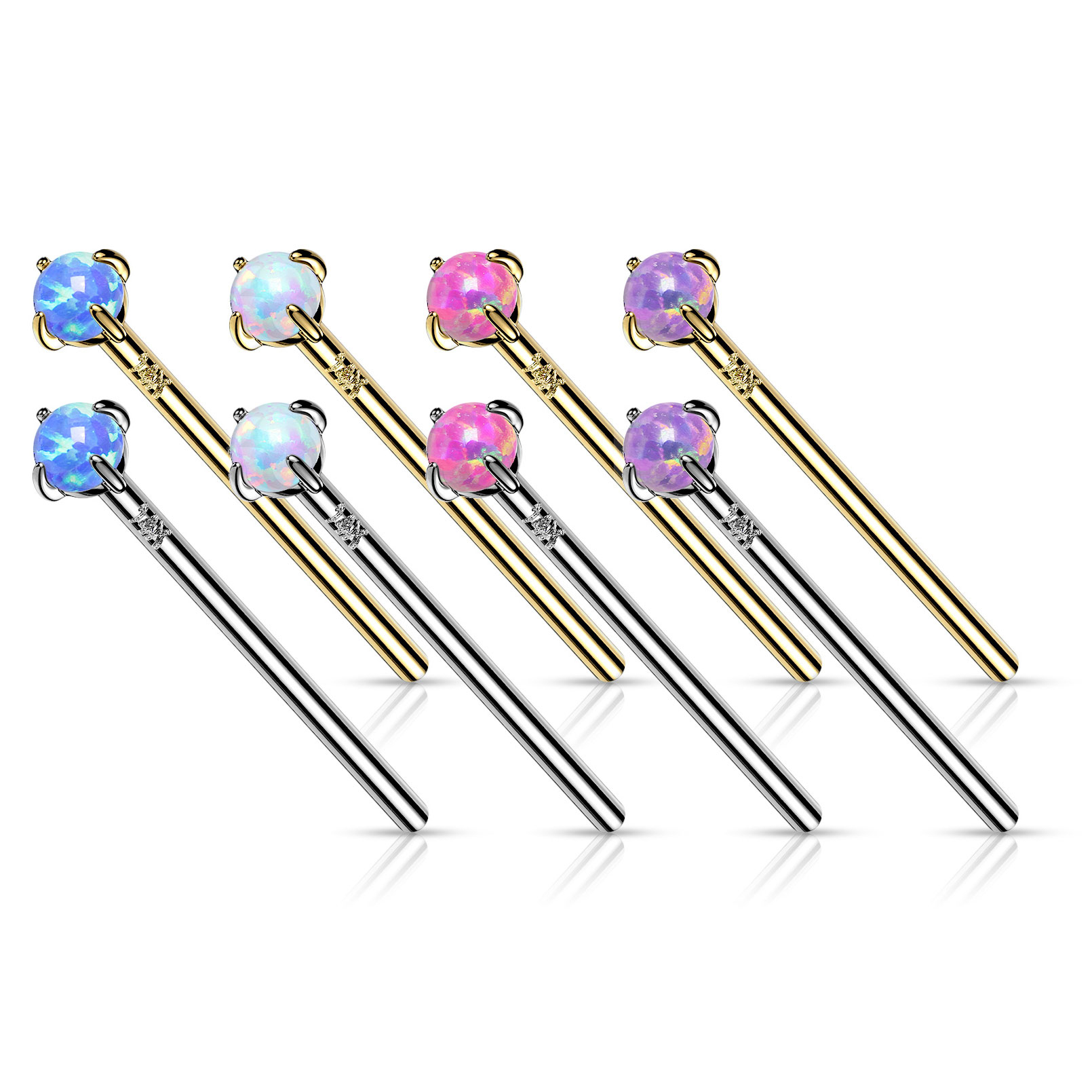 Zlatý 14kt piercing do nosu Fishtail s opálem
