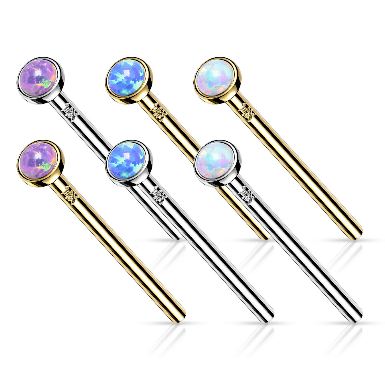 Zlatý 14kt piercing do nosu Fishtail s opálovým kamínkem