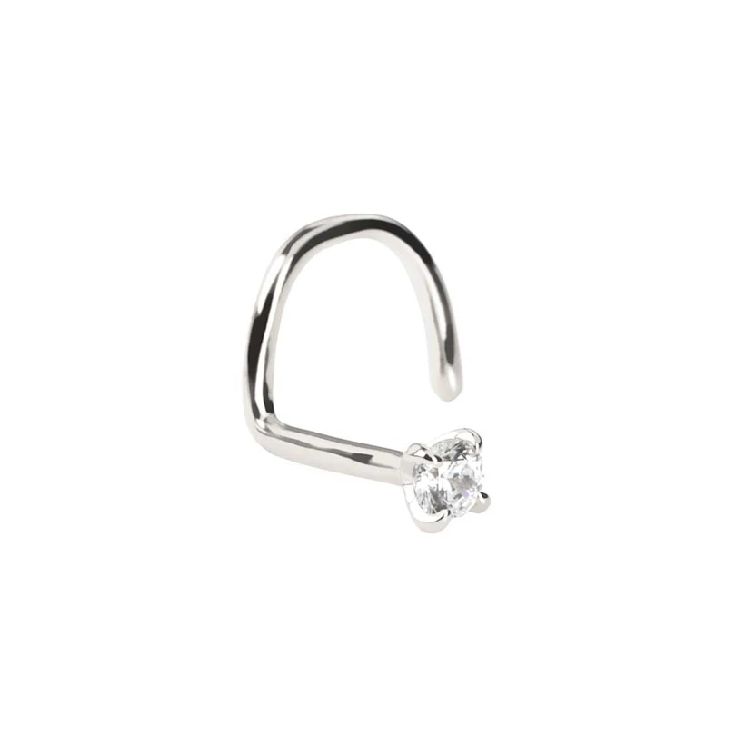 Zahnutý piercing do nosu z ryzího 14kt zlata s kamínkem