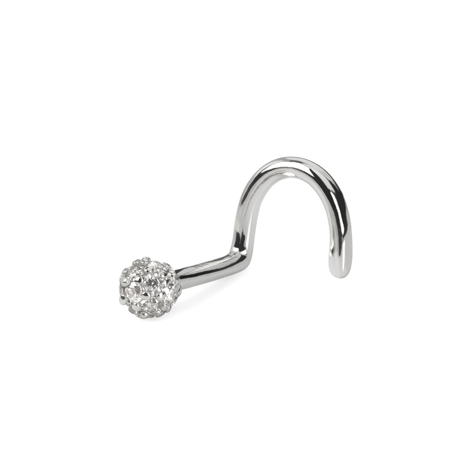 Zahnutý piercing do nosu z 14k zlata se vsazenými kamínky