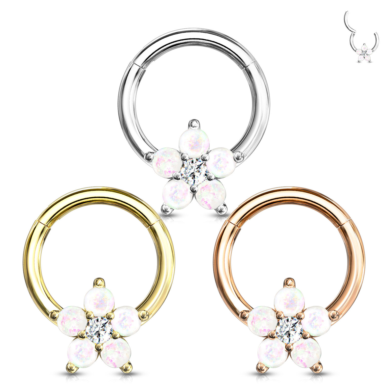 Kroužek s opálovou květinou a otevíráním