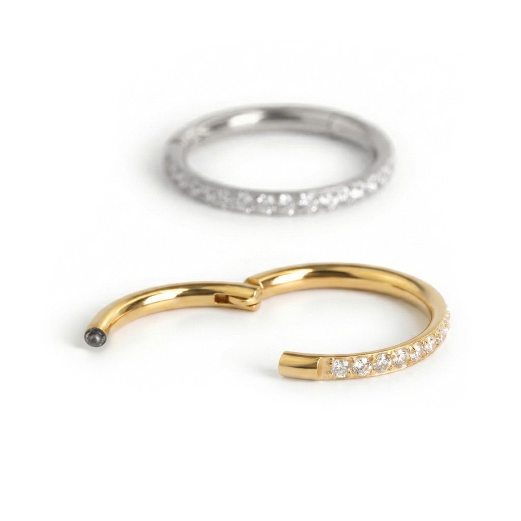 Kroužek s otevíráním z chirurgické oceli zdobený kamínky