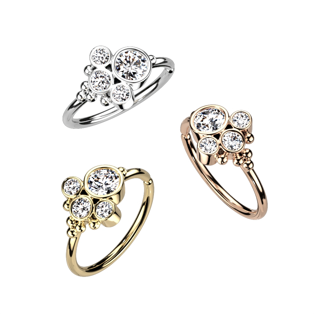 Kroužek s otevíráním zdobený kulatými kamínky