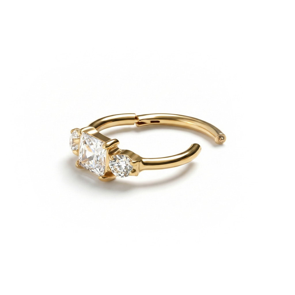 Titanový kroužek s třemi zirkonovými kamínky a pantem