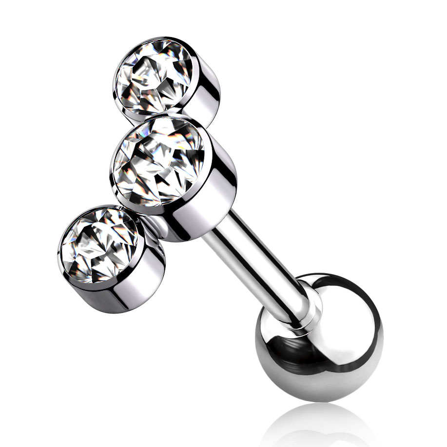 Titanová činka s vnitřním závitem a třemi kamínky