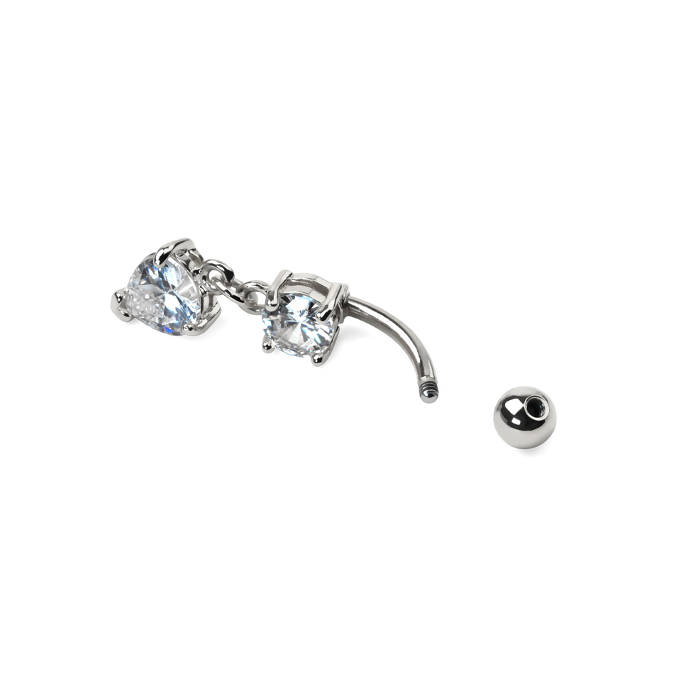 Visací piercing do pupíku s kamínkem ve tvaru srdce