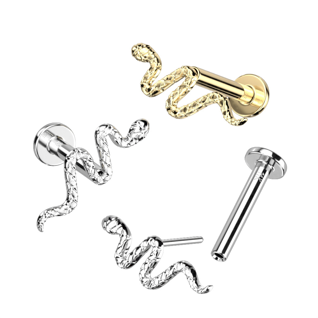 Push-in labreta z 14k zlata s propracovaným hadem