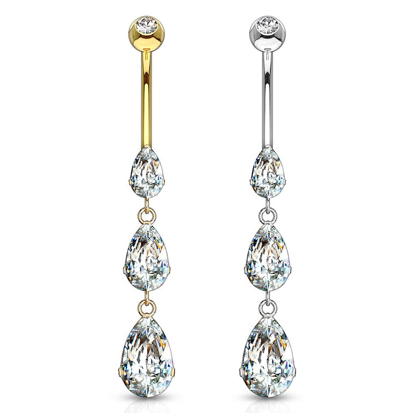 Zlatý 14kt piercing do pupíku s přívěskem se slzičkami